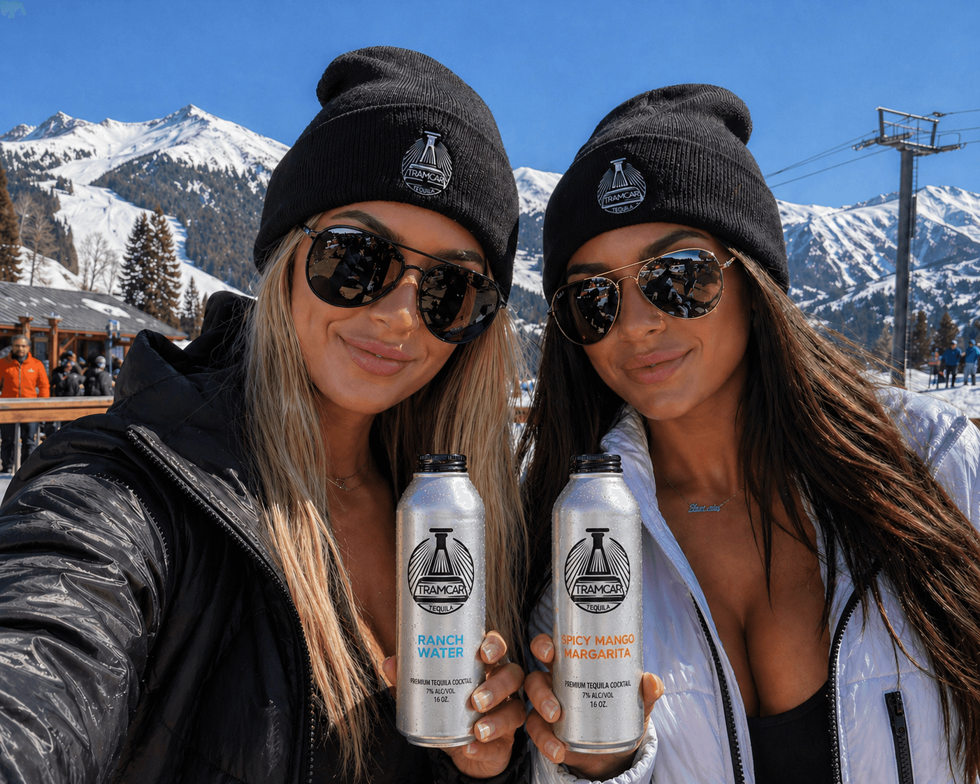 Snowboarders having fun at the summit
