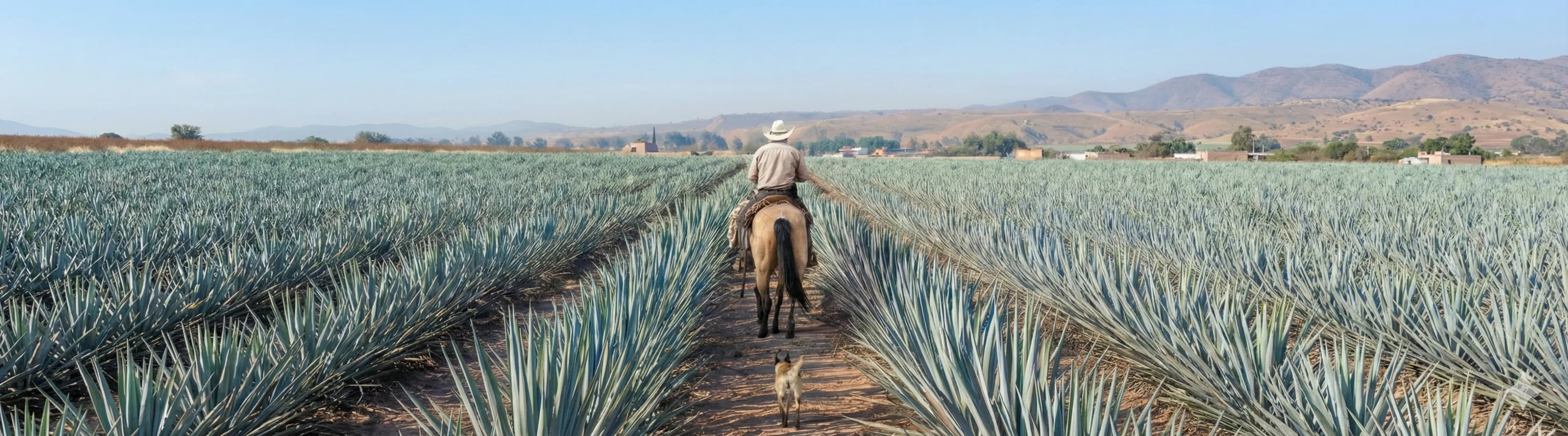 Horseback rider in blue agave fields of Jalisco