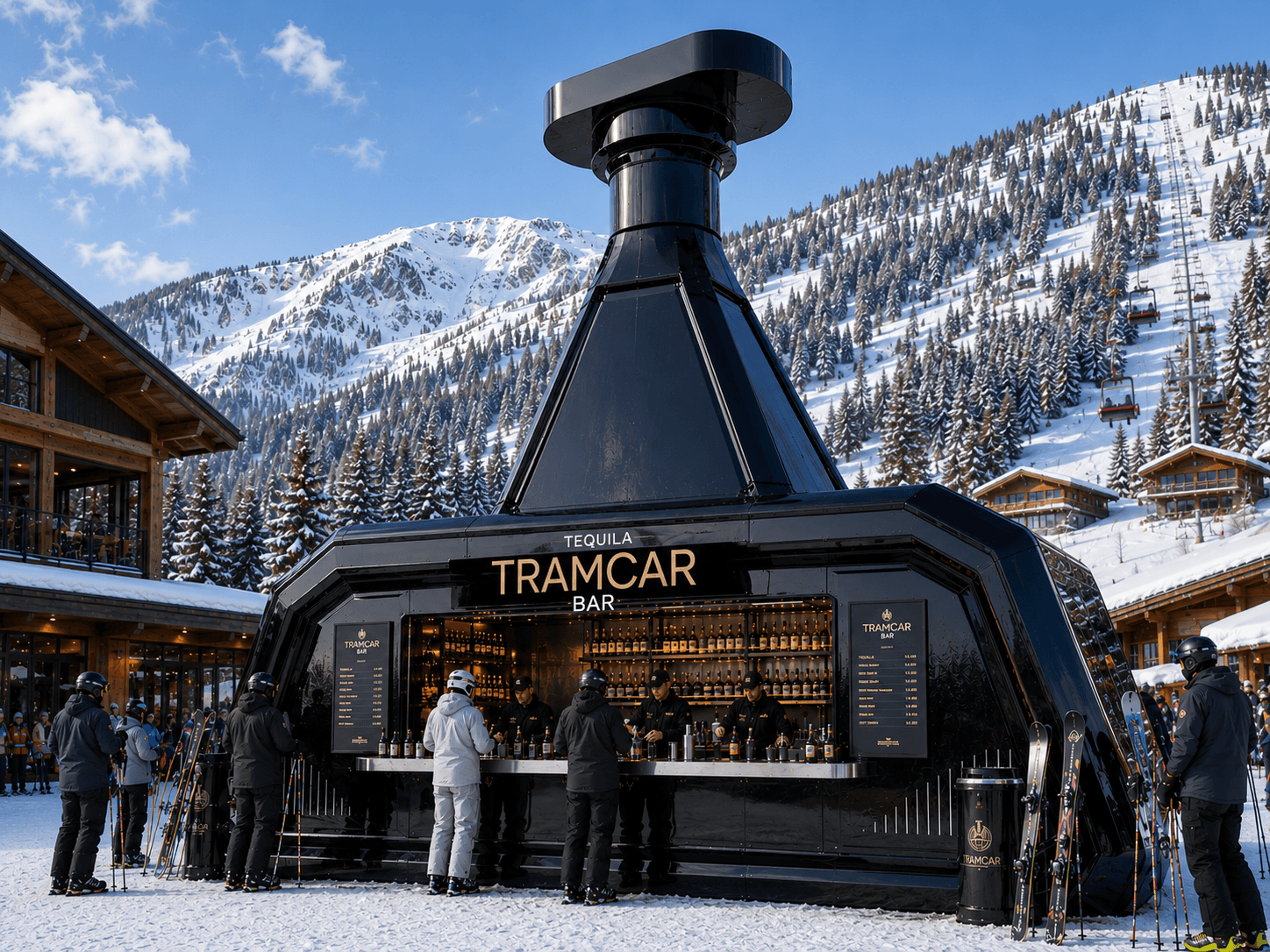 Tramcar Bar concept at a ski resort village