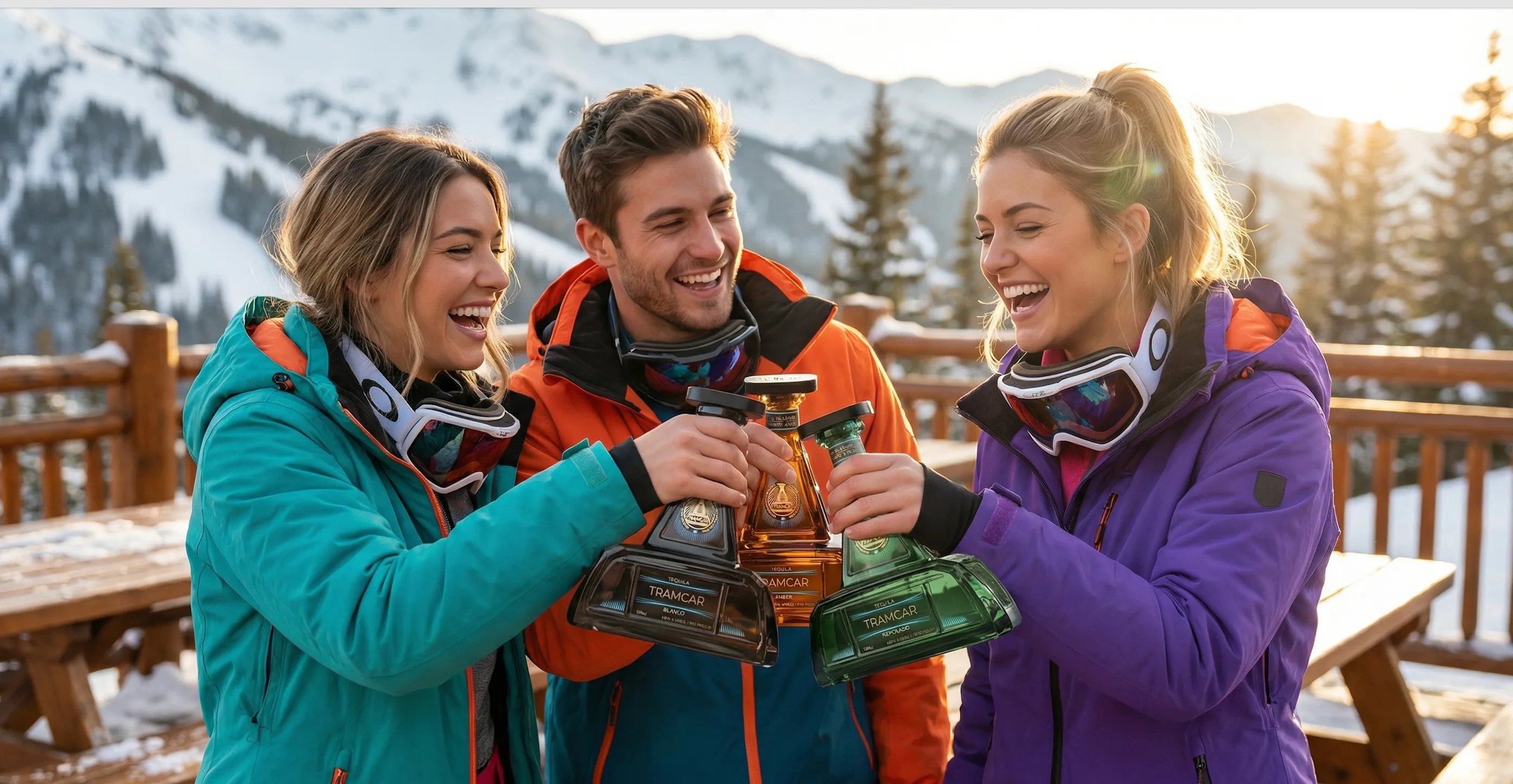 Friends toasting at mountain sunset