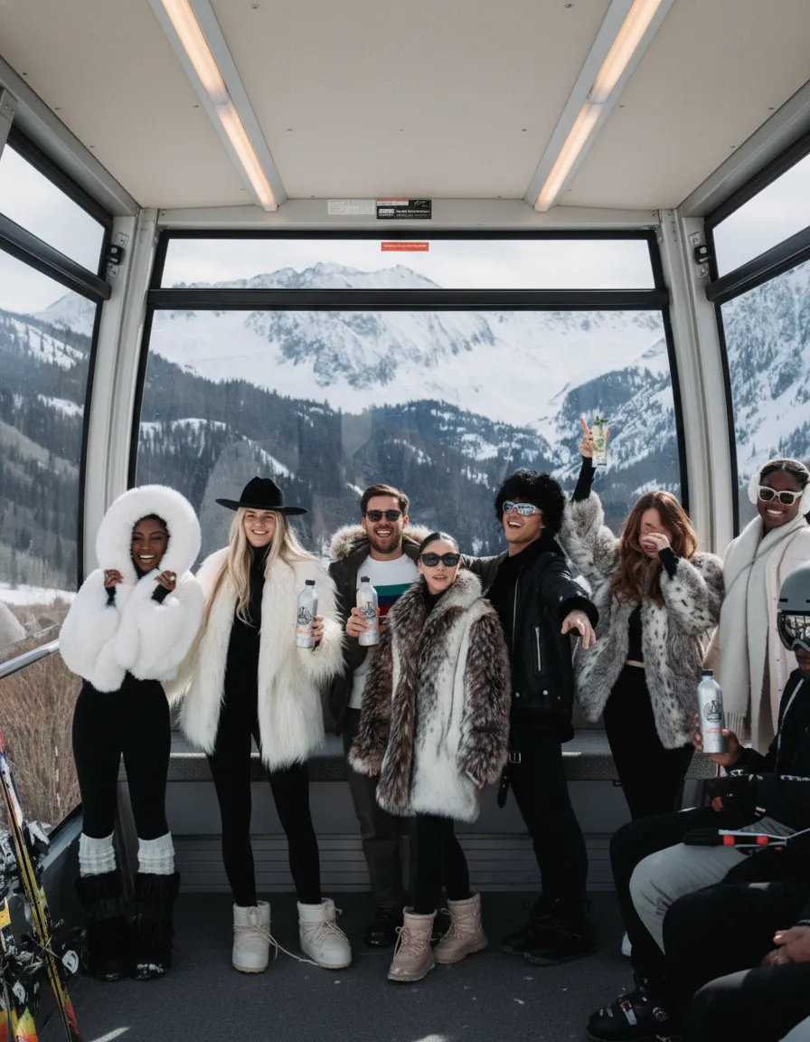 Friends with Tramcar bottles in a mountain gondola