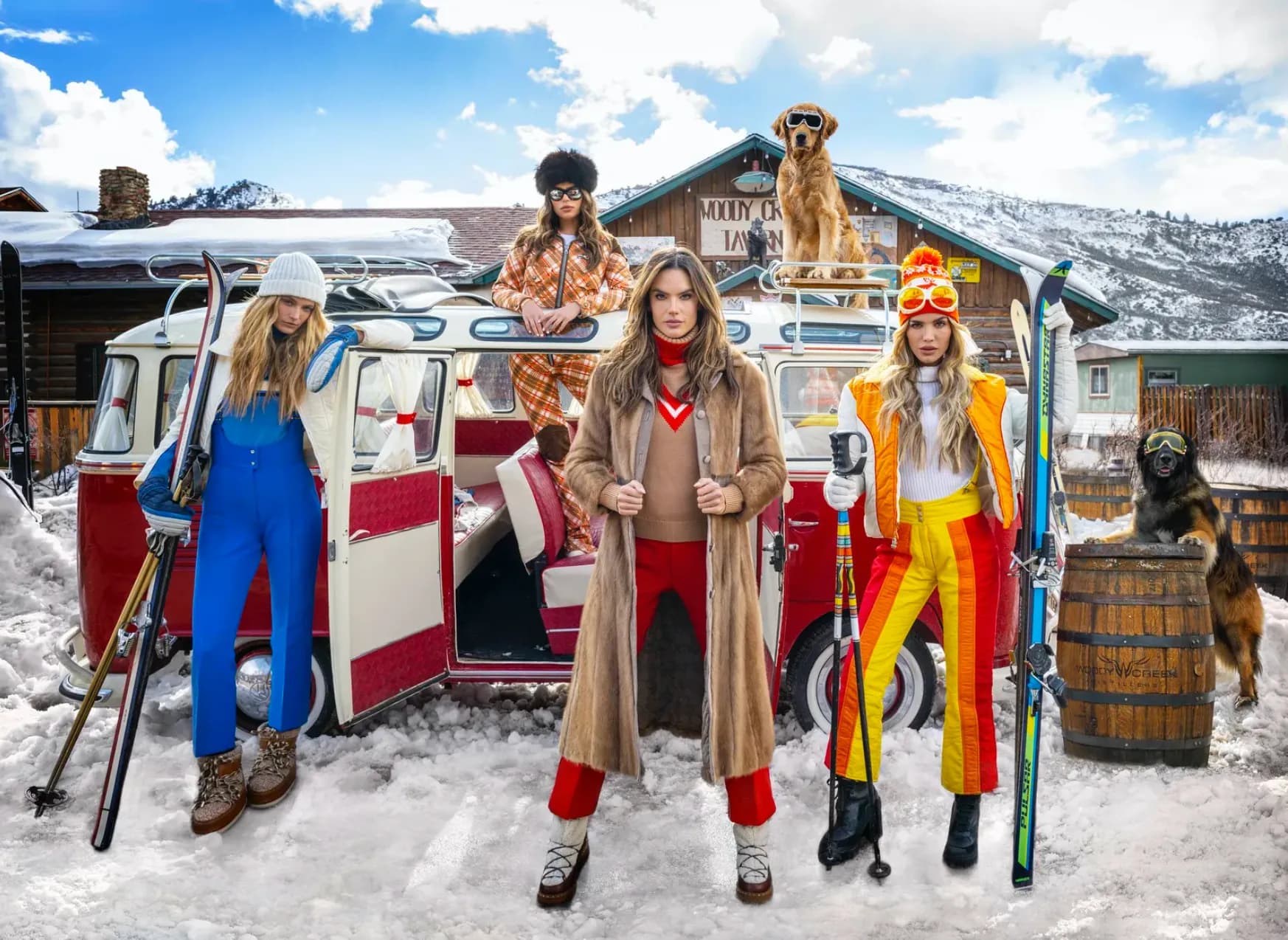 Retro ski fashion with vintage VW van