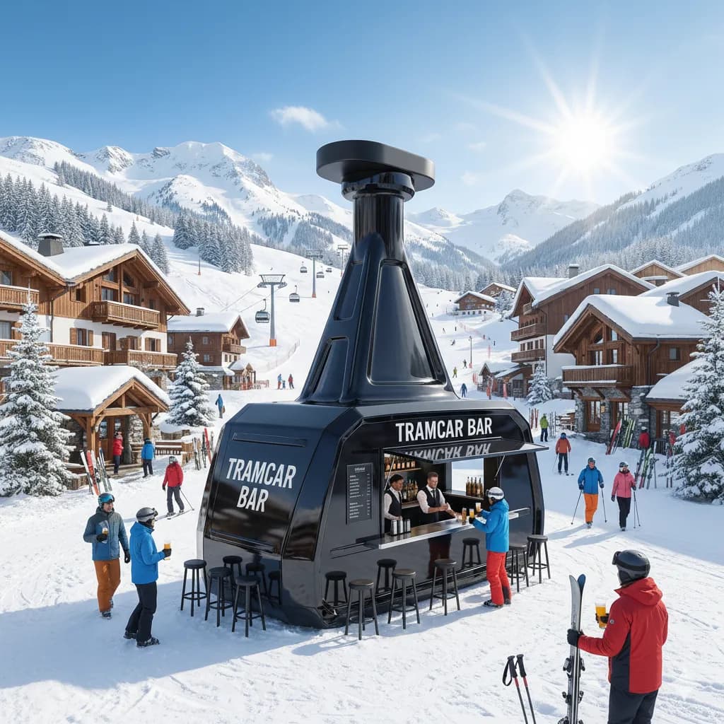 Tramcar Bar concept at a ski resort village